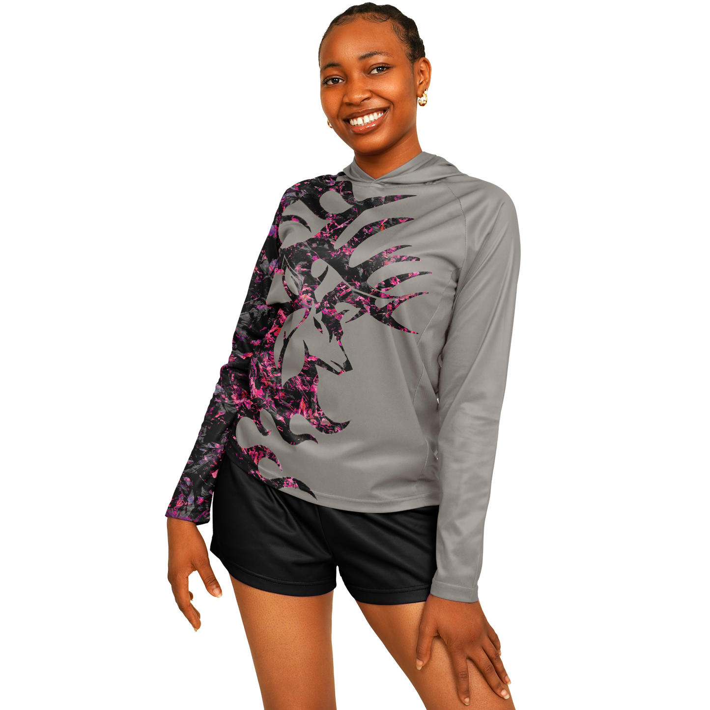 Women's Long Sleeve Hooded Performance Shirt - AOP